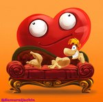 erection furniture grin heart_symbol holidays male nude pose seductive smile sofa solo samuraijackin third-party_edit rayman_(series) ubisoft valentine's_day rayman humanoid