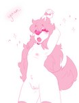 anthro blush breasts female fur genitals hair lips nipples nude open_mouth pink_hair pussy solo thick_bottom_lip thick_thighs white_body white_fur wide_hips yawn yawning_position mxnster_fxcker canid canine canis domestic_dog mammal absurd_res digital_media_(artwork) hi_res monochrome pink_and_white