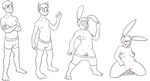 anthro barefoot base_one_layout basic_sequence biped blush breasts crossed_arms feet female four_frame_image four_frame_sequence gender_transformation genitals hair human_to_anthro kneeling linear_sequence male mtf_transformation nipples nude one_row_layout pussy shocked short_hair simple_background solo species_transformation standing thick_thighs transformation transformation_sequence white_background prurientpie human lagomorph leporid mammal rabbit 2016 monochrome sequence