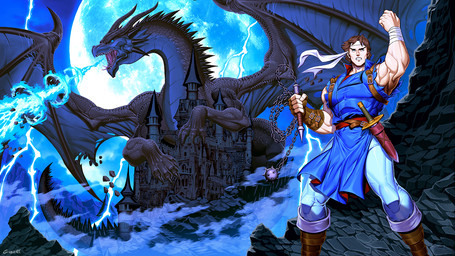 black_body black_scales blue_body blue_clothing blue_scales blue_sky castle clothed clothing footwear fully_clothed holding_object holding_whip male moon muscular muscular_human night open_mouth scales sky teeth whip genzoman castlevania konami mythology dragon human mammal mythological_creature mythological_scalie scalie