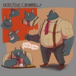 anthro belly big_belly bowler_hat cigar clothed clothing cronbul detective formal_wear hat headgear headwear horn male necktie slightly_chubby slightly_chubby_male solo soultoast suspenders animal_humanoid humanoid mammal mammal_humanoid rhinoceros 1:1 hi_res model_sheet