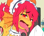 ahegao anthro blush blush_lines clothed clothing ear_piercing female flesh_tunnel gauged_ear hair horn looking_pleasured maid_headdress maid_uniform membrane_(anatomy) piercing red_eyes red_hair solo tongue tongue_out uniform awr_hey miss_kobayashi's_dragon_maid mythology zoe_(awr_hey) dragon mythological_creature mythological_scalie scalie 2022 digital_drawing_(artwork) digital_media_(artwork)