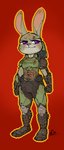 2020 alec8ter anthro armor body_armor cheek_tuft clothed clothing color_edit colored conditional_dnp crossover disney doom_(series) facial_tuft female half-closed_eyes head_tuft hi_res id_software judy_hopps lagomorph leporid mammal narrowed_eyes pawtsun rabbit scratch simple_background solo standing third-party_edit tuft white_background zootopia