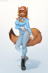 5_fingers anthro big_breasts breasts brown_body brown_fur brown_hair clothed clothing female fingers fur hair smile solo standing margony canid canine fox mammal digital_media_(artwork) hi_res shaded