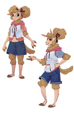 2_toes accessory anthro barefoot bottomwear bow_ribbon clothing denim denim_bottomwear denim_clothing denim_shorts feet female fingers floppy_ears fur hair_accessory hair_bow hair_ribbon hand_on_hip hoodie hooved_fingers hooved_plantigrade hooved_toes hooves horizontal_pupils light_body light_skin midriff plantigrade pointy_ears pupils ribbons shorts side_view simple_background smile solo toes topwear translucent translucent_clothing twintails_(hairstyle) yellow_body yellow_eyes yellow_fur ruffu pepper_in_the_sandbox merina_(ruffu) bovid caprine domestic_sheep mammal merino_sheep sheep digital_drawing_(artwork) digital_media_(artwork) full-length_portrait portrait