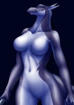 anthro black_background blue_hair breasts featureless_breasts featureless_crotch female hair holding_object horn humanoid_hands long_ears non-mammal_breasts nude simple_background solo tail equus mythology despina dragon mythological_creature mythological_scalie scalie 2004