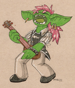 bard lute musical_instrument plucked_string_instrument solo string_instrument run_rabbit_bounce dungeons_and_dragons gobtober gobtober_2022 hasbro wizards_of_the_coast goblin humanoid