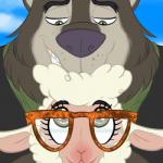 anthro big_glasses brown_body brown_fur duo eyelashes eyewear female fur glasses male wastedtimeee disney zootopia dawn_bellwether fan_character vernon_hunter bovid canid canine canis caprine domestic_sheep mammal sheep wolf 1:1 low_res