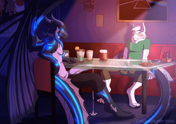 anthro anthro_on_anthro balls barefoot beverage big_penis bioluminescence black_body black_skin blue_markings blush bodily_fluids bottomwear bouncing_balls breathing chair clothed clothed_sex clothing container cum cup detailed_background dripping duo erection excessive_genital_fluids excessive_precum feet foreskin fur furniture genital_fluids genitals glowing glowing_markings horn huge_penis humanoid_genitalia humanoid_penis infinite_cum infinite_genital_fluids inside leaking_precum long_tail male male/male markings membrane_(anatomy) membranous_wings pants penis penis_poking_out precum precum_drip precum_string prehensile_tail public public_sex sex shirt sitting stealth_sex table tail tail_around_penis tail_fetish tail_play tail_sex tailjob topwear under_table vein veiny_penis white_body white_fur wings flabbyotter mythology finn_(phantomfin) canid canine canis dragon mammal mythological_creature mythological_scalie scalie wolf 2019 2d_animation animated digital_media_(artwork) motion_tweening watermark