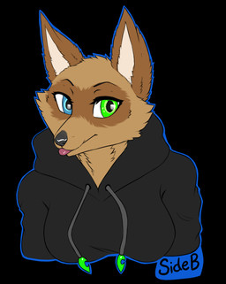 anthro biped black_background black_clothing black_hoodie black_nose black_topwear blep blue_eyes blue_outline breasts brown_body brown_ears brown_fur brown_markings clothed clothed_anthro clothed_female clothing eyelashes facial_markings female female_anthro fur fur_markings green_eyes head_markings heterochromia hoodie looking_at_viewer markings mask_(marking) outline pointy_ears red_tongue simple_background snout solo text tongue tongue_out topwear white_inner_ear shapeshifterprincess yuki_(side_b) canid canine mammal raccoon_dog tanuki 2025 digital_media_(artwork) half-length_portrait portrait