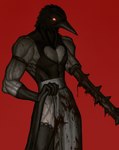 amputee beak blood bodily_fluids bottomwear clothed clothing clothing_lift disability for_a_head male muscular muscular_male red_background red_eyes scar simple_background skirt skirt_lift solo standing weapon_arm killokii fear_and_hunger crow_mauler animal_head avian bird corvid corvus_(genus) crow humanoid oscine passerine digital_drawing_(artwork) digital_media_(artwork) hi_res