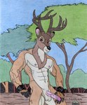 abs anthro antlers balls colored_pencil erection forest genitals horn ink leather male manly mature_male muscular muscular_anthro muscular_male nature nipples penis plant sky solo tree wood buick_skylark bambi_(film) disney the_great_prince_of_the_forest deer mammal mule_deer new_world_deer colored_pencil_(artwork) hi_res traditional_media_(artwork)