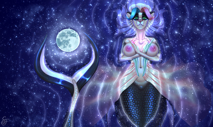 anthro breasts female fish_tail gem legless mermaid_tail moon night nipples pearl_(gem) pose scales sea solo split_form star tail water wet stronkfurry aquatic hybrid mammal mephitid merfolk scalie skunk 5:3 hi_res pinup