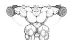 abs anthro belt biceps big_muscles bodily_fluids championship_belt clothing dumbbell exercise gym male muscular muscular_anthro muscular_male nipples pecs sitting solo speedo sweat swimwear vein veiny_muscles weightlifting weights workout chirros nintendo pokemon generation_1_pokemon lizard machoke pokemon_(species) reptile scalie