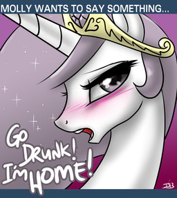 alternate_color blush crown drunk female feral hair headgear horn long_hair pink_hair princess royalty solo substance_intoxication text tiara john_joseco friendship_is_magic hasbro my_little_pony mythology fan_character princess_celestia_(mlp) princess_molestia equid equine mammal mythological_creature mythological_equine unicorn 2013 english_text