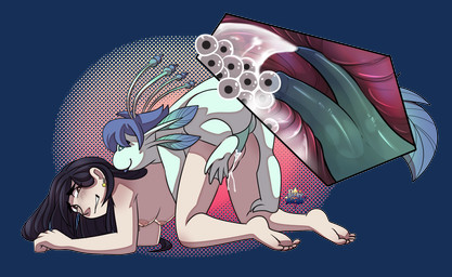 4_toes 5_fingers 5_toes all_fours anamniotic_egg antennae_(anatomy) anthro black_hair black_sclera blue_fin blue_hair blue_tongue bodily_fluids breasts brown_eyes cloacal_penis cum cum_drip cum_in_vagina cum_inside cum_on_vulva doggystyle dripping duo ear_piercing ear_ring egg egg_insertion erection external_gills eye_contact feet female fin fingers from_behind_position genital_fluids genitals gills green_body green_fin green_ovipositor green_penis green_skin hair herm herm/female human_penetrated internal intersex intersex/female kneeling light_body light_skin logo long_hair looking_at_another mating_grip medium_breasts membrane_(anatomy) mounting multi_antennae multicolored_penis nipples nude one_leg_up oviposition ovipositor ovipositor_penis penetration penis piercing pink_nipples plantigrade raised_leg ring_piercing sex short_hair smile tail tail_fin teal_eyes text toes tongue tongue_out two_tone_fin two_tone_penis unusual_anatomy unusual_genitalia unusual_penis vaginal vaginal_penetration vulva webbed_feet xenophilia pickynickit alice_zhao jamie_(nekoisopods) alien amphibian human mammal xikhian 2026 alpha_channel artist_name cel_shading hi_res shaded watermark