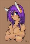 big_breasts black_stripes blue_eyes blush breasts covering covering_breasts covering_self facial_markings female hair head_markings long_hair looking_at_viewer markings nude purple_hair solo stripes conditional_dnp fluff-kevlar yosh!_comics kate_summers animal_humanoid cat_humanoid felid felid_humanoid feline feline_humanoid human humanoid mammal mammal_humanoid digital_media_(artwork)