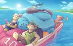 anthro beach belly belly_folds belly_overhang big_belly boat fat_legs feet female group looking_at_another looking_down male morbidly_obese morbidly_obese_anthro morbidly_obese_female obese obese_anthro obese_female outside overweight overweight_anthro overweight_female seaside smile thick_thighs vehicle water watercraft saltypantz nintendo pokemon eeveelution flareon generation_1_pokemon generation_4_pokemon jolteon leafeon pokemon_(species) vaporeon hi_res