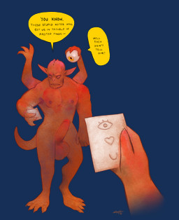 4_arms 4_toes anthro balls dialogue duo eyeball feet genitals holding_note holding_object holding_paper male multi_arm multi_limb nipples note paper penis red_body red_eyes simple_background speech_bubble symbol tail text toes transparent_background sharkinthepark demon 2026 absurd_res alpha_channel english_text hi_res