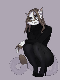 anthro black_clothing brown_hair clothing container cup drinking_glass eyewear female footwear fur glass glass_container glass_cup glasses hair high_heels legwear shoes shot_glass solo tail tights white_body white_fur goddamnitrobin robin_(goddamnitrobin) domestic_cat felid feline felis mammal 3:4 hi_res