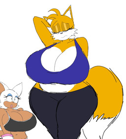 anthro big_breasts bottomwear breasts cleavage clothed clothing crop_top crossgender curvy_figure dipstick_tail duo eyes_closed female fur glistening glistening_eyes hand_behind_head hourglass_figure huge_breasts huge_hips looking_at_another markings mtf_crossgender multicolored_body multicolored_fur navel pants shirt shocked shy side_boob simple_background solo_focus tail tail_markings tan_body tan_skin thick_thighs topwear two_tone_body two_tone_fur voluptuous white_background white_body white_fur wide_hips yellow_body yellow_fur momijizx sega sonic_the_hedgehog_(series) miles_prower rouge_the_bat bat canid canine fox mammal 2024 hi_res portrait sketch three-quarter_portrait