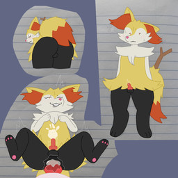 animal_genitalia animal_penis anthro balls blush blush_lines bodily_fluids butt canine_genitalia canine_penis cum genital_fluids genitals male male/male nervous orgasm penis solo sweat simon_el_joyas_(artist) nintendo pokemon braixen generation_6_pokemon pokemon_(species) 1:1 hi_res
