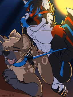 against_surface anal anal_penetration anthro collar duo glowing glowing_eyes imminent_knotting knot leash leash_pull leashed_collar looking_back looking_pleasured male male/male muscular muscular_male penetration tongue tongue_out trixtheyeen casparr mythology shadowthedemon canid canine canis hyena mammal mythological_canine mythological_creature werecanid werecanine werecreature werewolf wolf 3:4