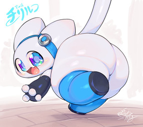 ambiguous_gender anthro big_butt big_eyes biped blue_eyes blush butt clothing fingers glistening glistening_body glistening_eyes looking_at_viewer open_mouth shortstack simple_background smile solo tail text thick_thighs tongue white_body white_fingers white_tail wide_hips keyhat_tk10 tiril felid feline mammal 2025 dated digital_media_(artwork) hi_res signature