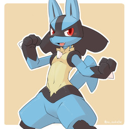 3_fingers ambiguous_anthro ambiguous_gender anthro biped black_body black_fur black_inner_ear black_markings blue_body blue_fur blue_tail border chest_spike facial_markings fangs featureless_crotch fingers fur glistening glistening_body glistening_eyes gloves_(marking) hand_spike head_markings looking_at_viewer markings mask_(marking) multicolored_body multicolored_fur navel neck_tuft nude nude_ambiguous nude_anthro open_mouth open_smile orange_background outline outside_border pointy_ears pose prick_ears red_eyes simple_background smile smiling_at_viewer solo spikes spikes_(anatomy) tail teeth text tuft white_border white_outline yellow_body yellow_fur pu_sukebe nintendo pokemon canid canine generation_4_pokemon lucario mammal pokemon_(species) 1:1 2019 artist_name digital_drawing_(artwork) digital_media_(artwork) hi_res