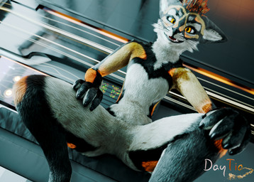 anthro dutch_angle electronics fluffy fur hair hud logo male open_mouth pose posed smile solo television daytia c4d rexouium 3d_(artwork) artist_logo digital_media_(artwork) hi_res portrait