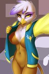 2017 2:3 abs absurd_res anthro anthrofied avian beak bottomless breasts clothed clothing conditional_dnp feathers female friendship_is_magic genitals gilda_(mlp) gryphon hasbro hi_res innie jacket looking_at_viewer my_little_pony mythological_avian mythological_creature mythology navel nipples non-mammal_breasts one_breast_out open_clothing open_jacket open_topwear pudgeruffian pussy selfie smile solo tail topwear yellow_eyes