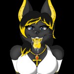 ankh anthro bodily_fluids clothing drooling egyptian female hair mouth_shot multicolored_ears multicolored_hair open_mouth saliva saliva_on_tongue solo wolfeddown canid canine canis jackal mammal wau 1:1 alpha_channel hi_res