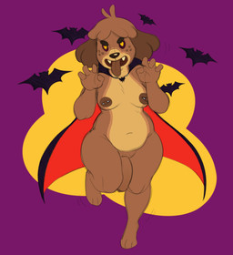 3_toes 4_fingers anthro areola belly breasts brown_body brown_fur brown_hair cape clothed clothed_anthro clothed_gynomorph clothed_intersex clothing countershade_face countershade_torso countershading erection fangs feet fingers floppy_ears foreskin freckles front_view fur genitals gynomorph hair heart_eyes heart_symbol holidays humanoid_genitalia humanoid_penis intersex looking_at_viewer mostly_nude mostly_nude_anthro mostly_nude_gynomorph mostly_nude_intersex navel nipple_piercing nipples on_one_leg open_mouth open_smile penis piercing purple_sclera slightly_chubby smile solo standing studs teeth thick_thighs toes tongue tongue_out yellow_eyes kabrro animal_crossing halloween nintendo digby_(animal_crossing) bat canid canine canis domestic_dog mammal shih_tzu toy_dog vampire 2020 full-length_portrait portrait