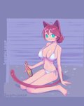 beer_bottle belly big_breasts bikini bottle breasts clothing container dripping female green_eyes hair pink_hair solo swimwear tied_hair two-piece_swimsuit wet soaphisoap soaphi_(soaphisoap) felid feline humanoid mammal hi_res