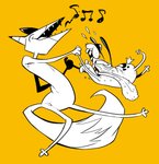 dancing duo male musical_note musical_symbol open_mouth sharp_teeth symbol teeth tongue tongue_out c2ndy2c1d cartoon_network courage_the_cowardly_dog courage_the_cowardly_dog_(character) the_cajun_fox beagle canid canine canis domestic_dog fox hunting_dog mammal scent_hound hi_res