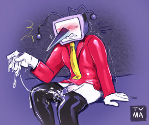 5_fingers after_masturbation after_orgasm antenna_wire black_bottomwear black_clothing black_pants blue_glans blue_penis blush blush_lines bodily_fluids bottomwear bottomwear_down clenched_teeth clothed clothed_humanoid clothed_male clothing cum cum_on_hand cum_on_pants cum_string electronics eyeless fingers for_a_head genital_fluids genitals glans half-erect humanoid_genitalia humanoid_hands humanoid_penis long_nose male male_humanoid multicolored_penis necktie not_furry pants pants_down partially_clothed partially_clothed_humanoid partially_clothed_male penis purple_clothing purple_shirt purple_topwear red_clothing red_suit red_topwear screen screen_face shirt sitting solo suit suit_jacket teeth television topwear two_tone_penis yellow_necktie currentlytr_ash deltarune undertale_(series) tenna_(deltarune) humanoid object_head screen_head tv_head 2025 hi_res