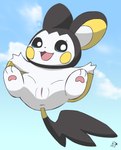 anus black_body blue_sky day female feral flying genitals logo open_mouth pussy sky solo white_body pichu90 nintendo pokemon yarn_emolga emolga generation_5_pokemon pokemon_(species) artist_logo hi_res