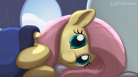 bed bedding bedroom blanket female feral furniture looking_at_viewer smile smiling_at_viewer solo wings callichrome friendship_is_magic hasbro my_little_pony mythology fluttershy_(mlp) equid equine mammal mythological_creature mythological_equine pegasus 16:9 4k absurd_res hi_res widescreen