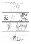 2020 4koma 5_fingers aniapt_(manga) bed black_nose bodily_fluids book bottomwear cheek_tuft clothed clothing comic dialogue digital_media_(artwork) dream duo english_text facial_tuft fingers fist fluffy fluffy_tail four_frame_image furniture greyscale hair hi_res holding_object hoodie inner_ear_fluff inside lagomorph leporid long_ears looking_back male male/male mammal mephitid messy_hair monochrome multicolored_body name_drop name_in_dialogue pants pointy_speech_bubble rabbit sad simple_background skunk speech_bubble sweat tail tapirclip text topwear tuft two_tone_body yelling