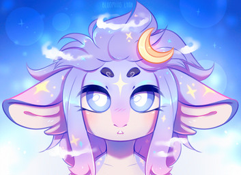 ambiguous_gender anthro blue_eyes eyelashes front_view gradient_background hair multicolored_hair pink_hair pupils purple_body purple_hair simple_background solo text two_tone_hair white_body white_pupils bloominglynx animated animated_gif artist_name bust_portrait portrait short_playtime