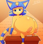 areola big_breasts big_butt blue_eyes breasts butt female fur hair huge_breasts huge_butt hyper hyper_breasts looking_at_viewer nipples nude orange_areola orange_nipples pyramid solo thick_thighs wide_hips yellow_body yellow_fur i3i2455_ivi394 animal_crossing nintendo ankha_(animal_crossing) domestic_cat felid feline felis mammal 2023 absurd_res hi_res