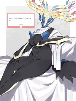 anthro antlers areola biped breasts female fingers front_view fur horn looking_at_viewer nipples nude nude_anthro nude_female sitting solo tail kame_3 nintendo pokemon generation_6_pokemon legendary_pokemon pokemon_(species) xerneas 2026 absurd_res digital_drawing_(artwork) digital_media_(artwork) hi_res