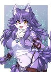 anthro breasts clothed clothing female female_anthro fur hair inner_ear_fluff kemono looking_at_viewer purple_body purple_clothing purple_ears purple_fur purple_hair solo teeth tongue tuft agura_(pixiv) cygames princess_connect! princess_connect!_re:dive makoto_aki canid canine mammal