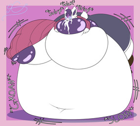 anthro areola belly belly_expansion big_areola big_belly big_breasts big_butt big_nipples blue_bottomwear blue_clothing blue_shorts bodily_fluids border bottomwear breast_play breast_suck breastfeeding breasts brown_clothing brown_legwear brown_thigh_highs butt clothed clothing clothing_lift drinking_own_milk expansion eyes_closed eyewear female glasses groan groaning_belly gulp_(sound_effect) hair huge_areola huge_belly huge_breasts huge_butt huge_nipples huge_thighs hyper hyper_areola hyper_belly hyper_breasts hyper_butt hyper_inflation hyper_nipples hyper_thighs immobile inflation lactating legwear liquid_inflation lying lying_on_self milk milk_inflation motion_lines navel nerd nipple_fetish nipple_play nipple_suck nipples on_front onomatopoeia pink_background pink_border pink_eyewear pink_glasses purple_areola purple_hair purple_inner_ear purple_nipples purple_nose red_clothing red_sweater red_topwear scut_tail self_suckle shirt shirt_lift short_tail shorts simple_background slosh sloshing_belly slurping solo sound_effects sucking swallowing sweater swelling tail text thick_thighs thigh_highs tight_clothing topwear white_body white_ears white_tail xxcontinentalxx nintendo pokemon klarra_(reathe) cinderace generation_8_pokemon lagomorph leporid mammal pokemon_(species) rabbit 2026 absurd_res colored digital_media_(artwork) flat_colors hi_res signature