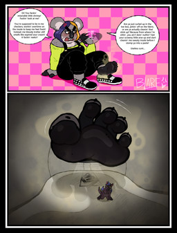 5_toes angry anthro australian_accent black_border black_clothing black_overalls black_soles blush border claws clothing countershade_feet countershading covering_nose cross-popping_vein dialogue extreme_size_difference feet female foot_focus freckled_face freckles fur grey_body grey_fur hair humanoid_feet in_shoe male micro multicolored_hair overalls plantigrade profanity sitting sitting_on_ground size_difference smelly smelly_feet soles stink_fumes text toe_claws toes two_tone_hair blarf022 vans_(brand) sheila_koala_(blarf022) chimera koala mammal marsupial vombatiform 2026 absurd_res english_text hi_res