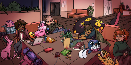 accessory ambiguous_gender backpack bedding bench black_body black_scales blade blanket book chair charging_phone chips_(food) clothed clothing coffee_cup computer container cup ear_piercing eating eating_food egg electronics eyewear fangs female feral food forehead_gem forked_tail fur furniture gem glasses group hair hair_accessory hairband inside laptop machine male map night pen_(object) petting piercing pink_body pink_fur plant plant_pot pokemon_center pokemon_egg potted_plant purple_body purple_fur purple_scales scales shrub sitting size_difference sleeping sleeping_bag snack table tail tail_blade tan_body tan_fur teeth tired tired_eyes unusual_anatomy unusual_tail vase vending_machine weapon_tail white_body white_fur wool_(fur) yellow_body yellow_fur yellow_scales prof-peach nintendo pokemon nurse_joy pokemon_trainer eeveelution espeon flaaffy generation_1_pokemon generation_2_pokemon generation_5_pokemon human mammal munna pokemon_(species) poliwag sandshrew