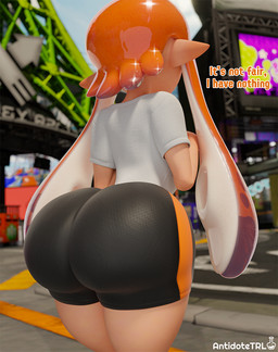 big_butt black_bottomwear black_clothing black_shorts blue_sky bottomwear bubble_butt butt clothing dialogue female glistening glistening_bottomwear glistening_clothing glistening_shorts hair humanoid_pointy_ears not_furry orange_hair outside pointy_ears pseudo_hair rear_view shirt shorts sky solo spandex spandex_shorts tan_body tan_ears tan_skin tentacle_hair tentacles text thick_thighs tight_bottomwear tight_clothing tight_shorts topwear white_clothing white_shirt white_topwear antidotetrl nintendo splatoon inkling_girl kaori_(splatoon) animal_humanoid cephalopod cephalopod_humanoid humanoid inkling marine marine_humanoid mollusk mollusk_humanoid 2025 3d_(artwork) artist_name colored digital_media_(artwork) english_text shaded