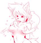 5_fingers anthro areola big_breasts blush bodily_fluids breast_fondling breast_grab breast_play breast_squeeze breasts disembodied_hand duo female fingers fondling fur hair half-closed_eyes hand_on_breast kemono lactating long_hair looking_down milk narrowed_eyes navel nipples nude open_mouth projectile_lactation simple_background snout solo_focus squeezing sweat text white_background gut0002 canid canine mammal 2015 japanese_text monochrome red_and_white