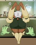 anthro big_butt biped bottomwear brown_body butt clothing disembodied_hand duo female huge_butt pov_hands rear_view shirt skirt topwear sprigatitoartz nintendo pokemon lulu_(sprigatitoartz) samantha_(sprigatitoartz) generation_4_pokemon lopunny pokemon_(species) hi_res