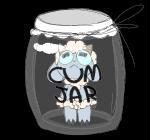 arm_tuft container crotch_tuft horizontal_pupils horn imminent_danger jar oblivious pupils solo text tuft wrist_tuft anonymous_artist pony_cum_jar_project musicsheep bovid caprine mammal sheep alpha_channel meme